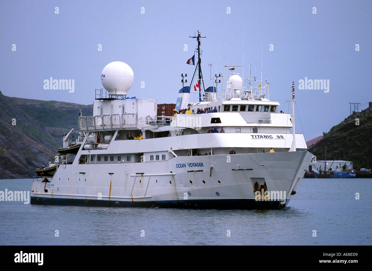 The research ship Ocean Voyager enters St John's Newfoundland harbor