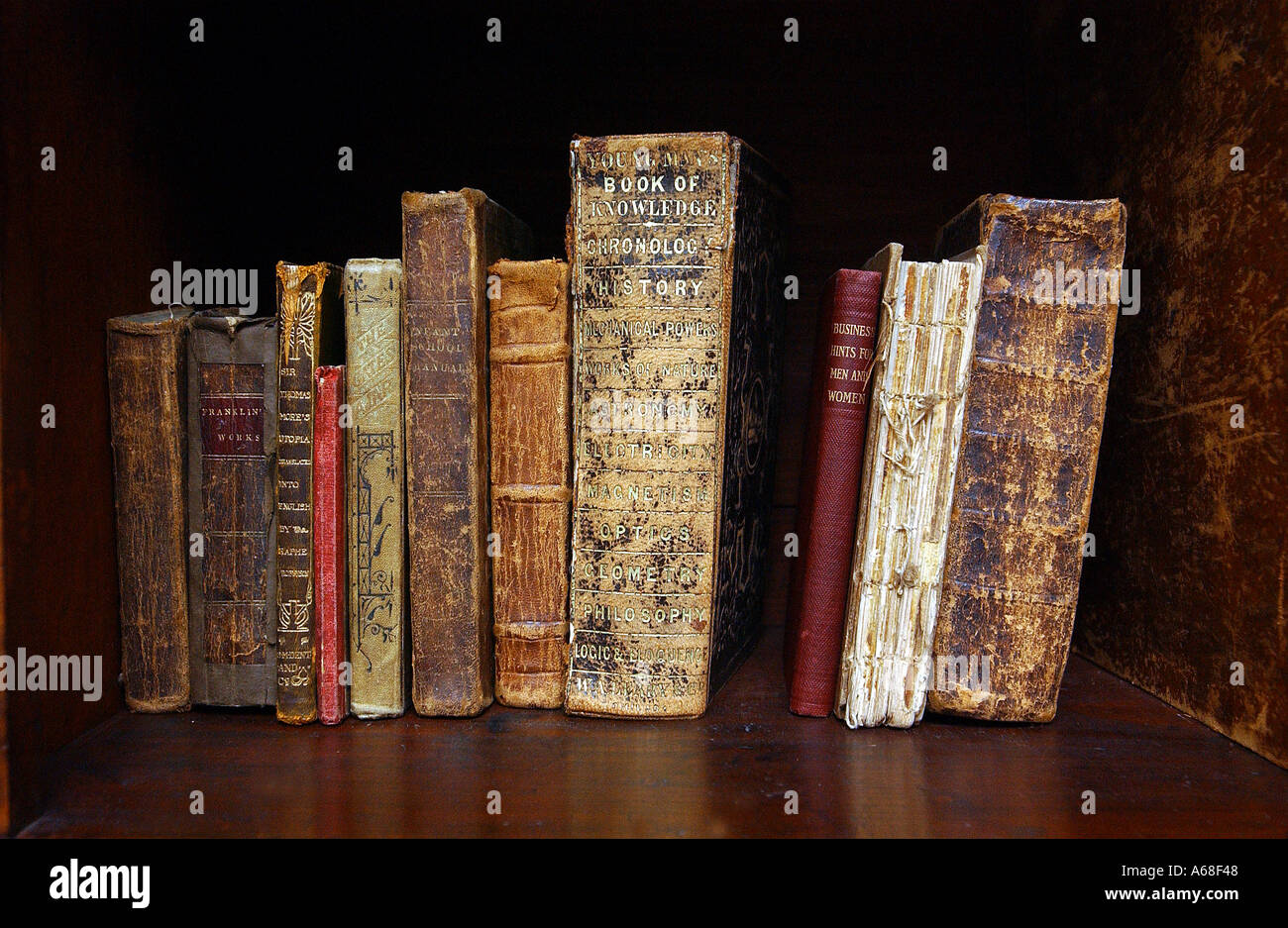 Antique books on a library shelf Stock Photo - Alamy