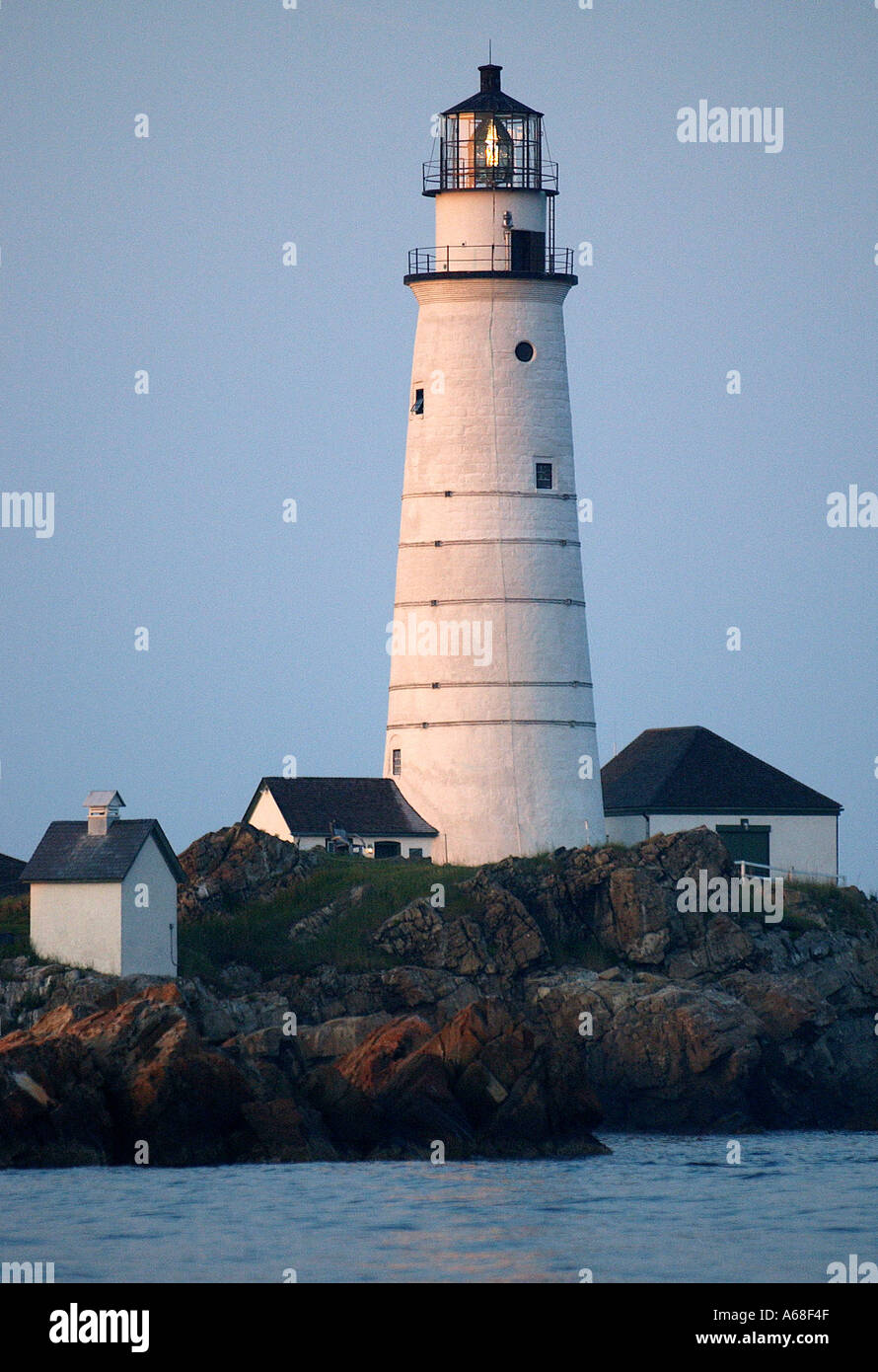 Boston Light on Little Brewster Island at the entrance to Boston harbor ...