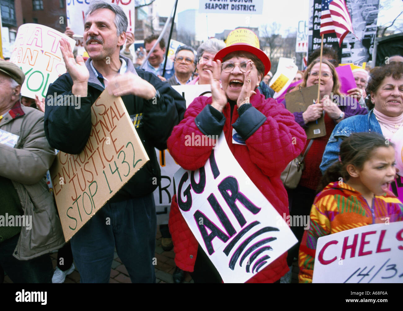 People protest runway expansion at Logan airport in Boston Stock Photo