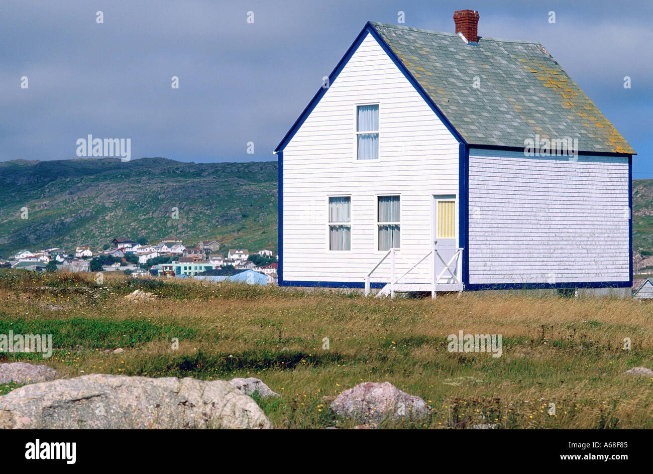 A white house on Ile aux Marins, Saint Pierre et Miquelon Stock Photo