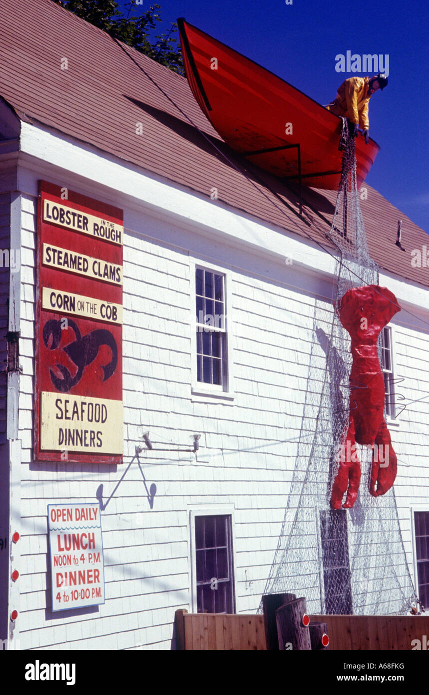 Lobster fishing display at seafood restaurant Wellfleet, Cape Cod, MA, Massachusetts Stock Photo