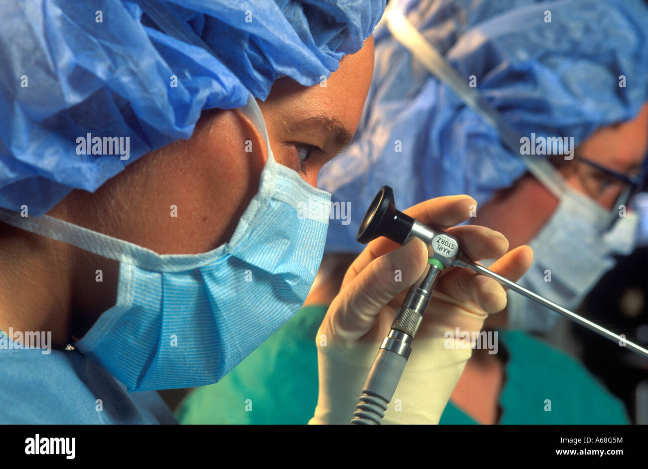Surgeon using a arthroscope during surgical procedure Stock Photo