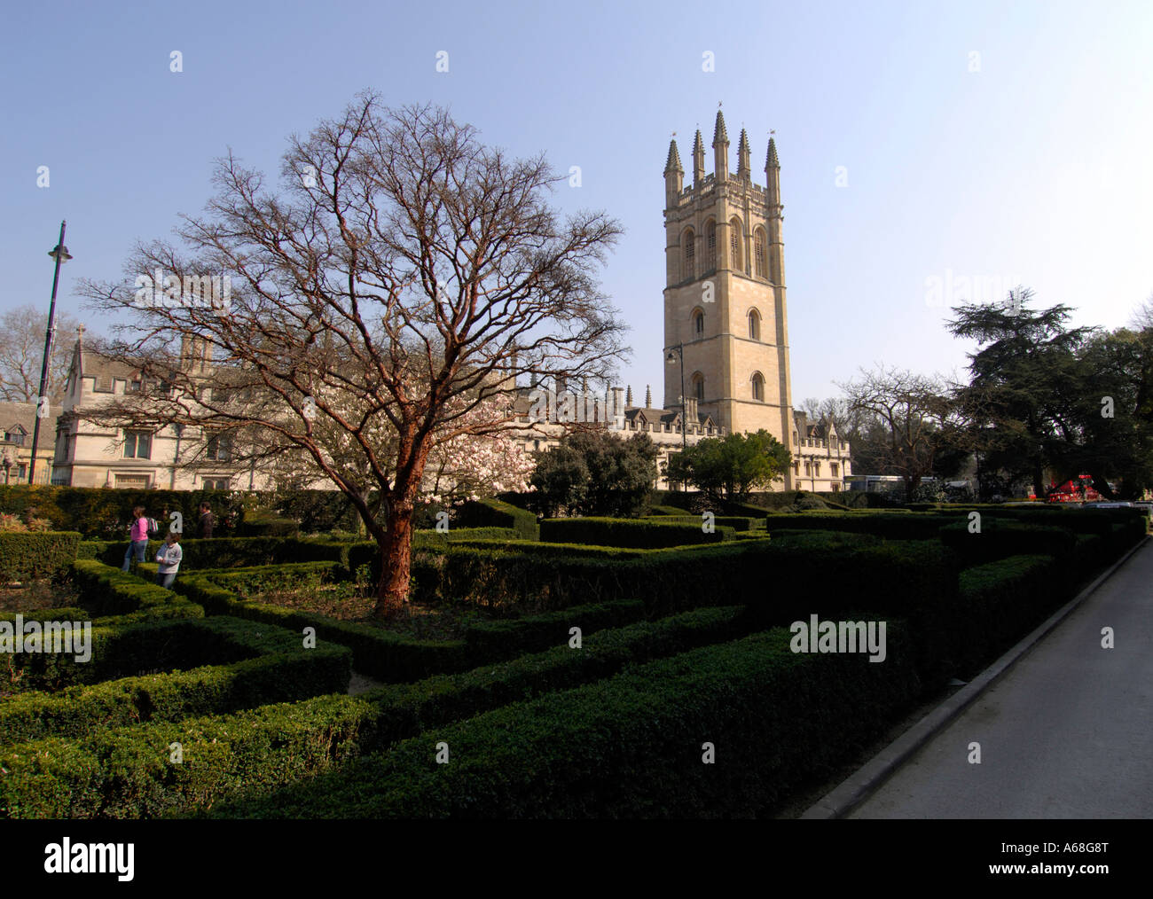 Magdalen College Tower from Oxford University Botanic Garden Stock Photo