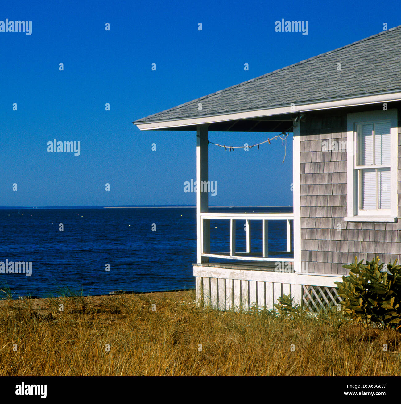 Cottege overlooking Wellfleet harbor Cape Cod Stock Photo - Alamy