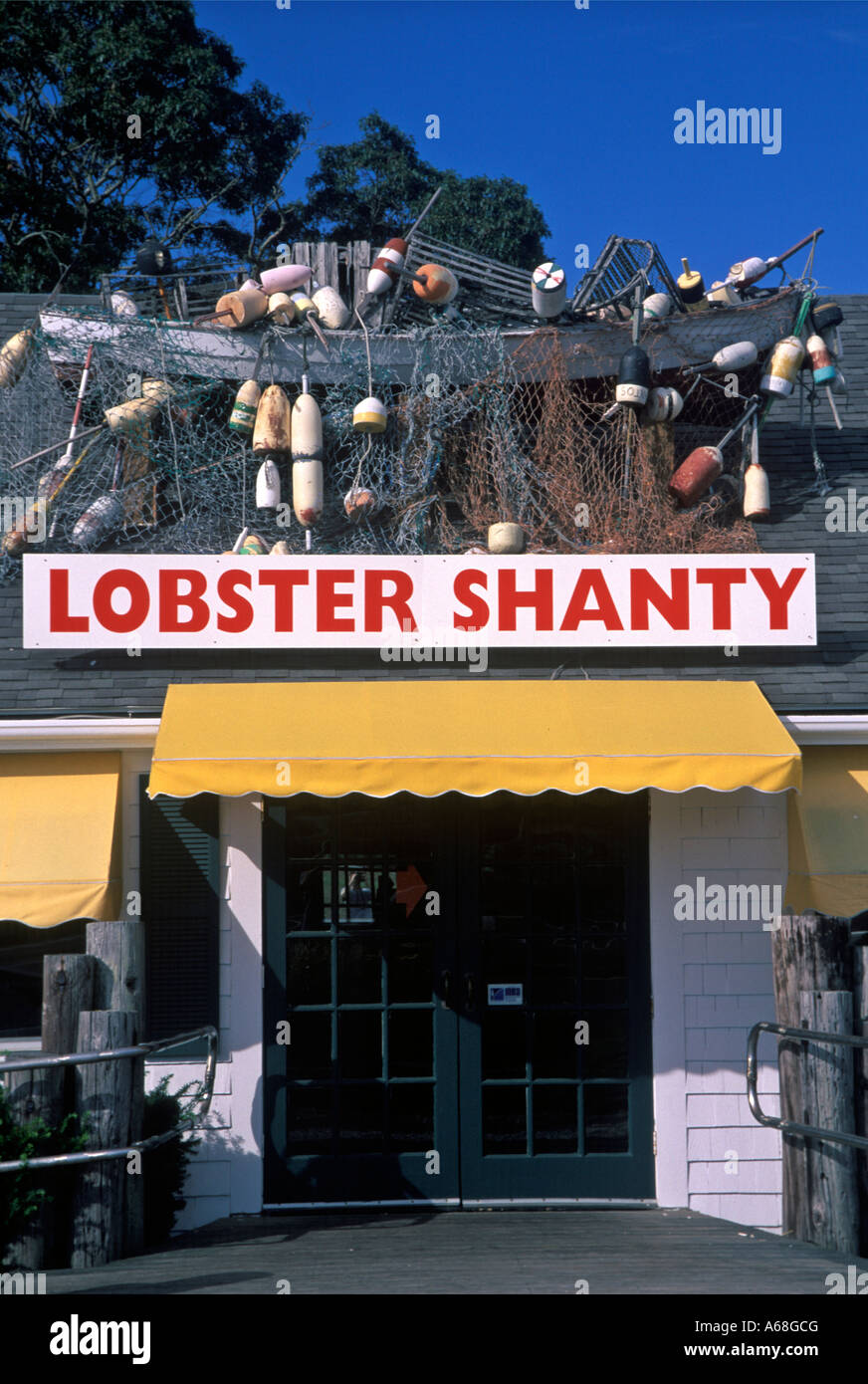 Lobster fishing display at seafood restaurant Eastham Cape Cod Stock Photo