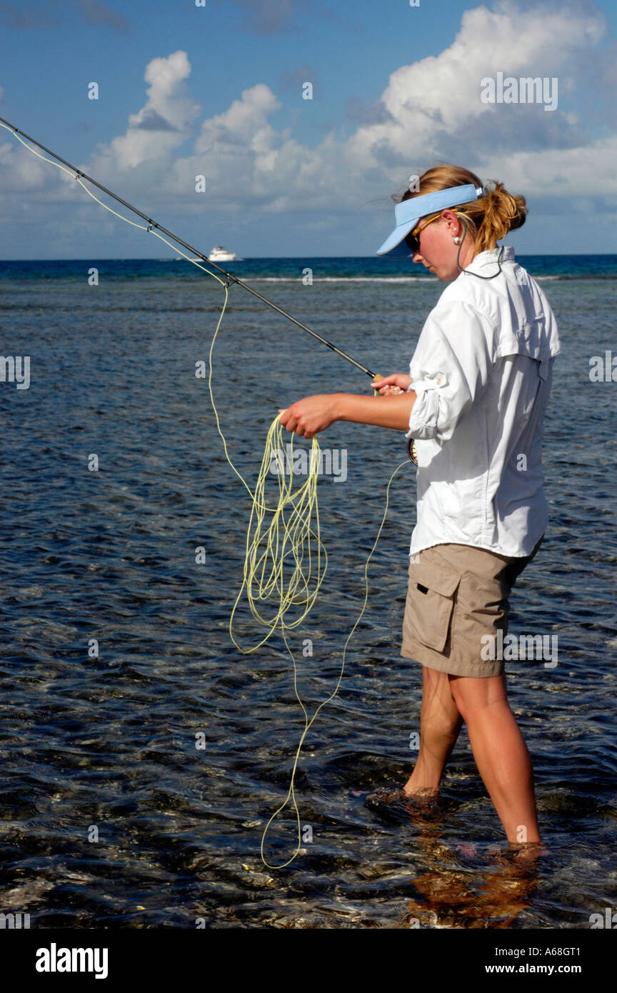 British Virgin Islands Caribbean Woman salt water fly fishing for
