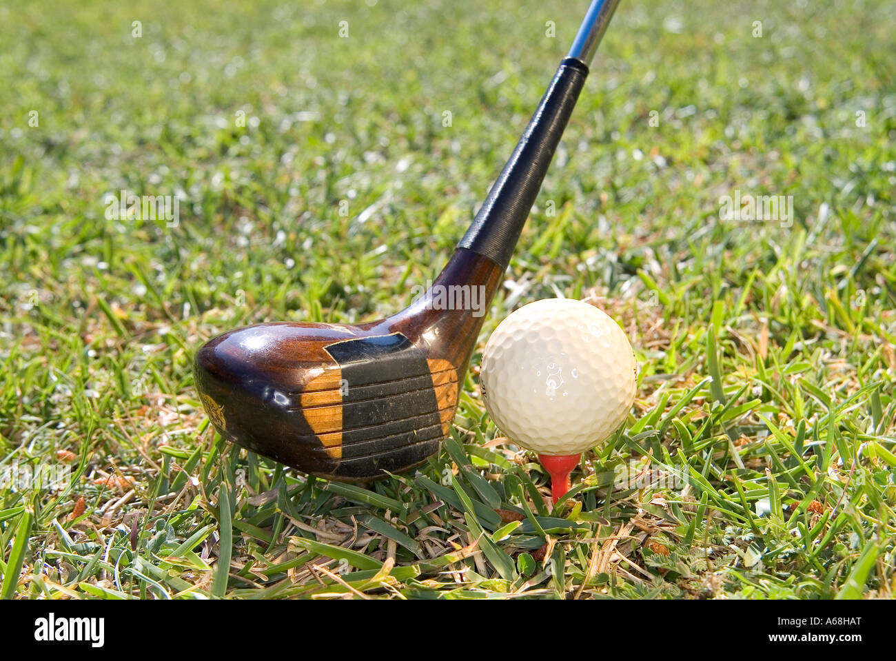 Golf ball and club Stock Photo