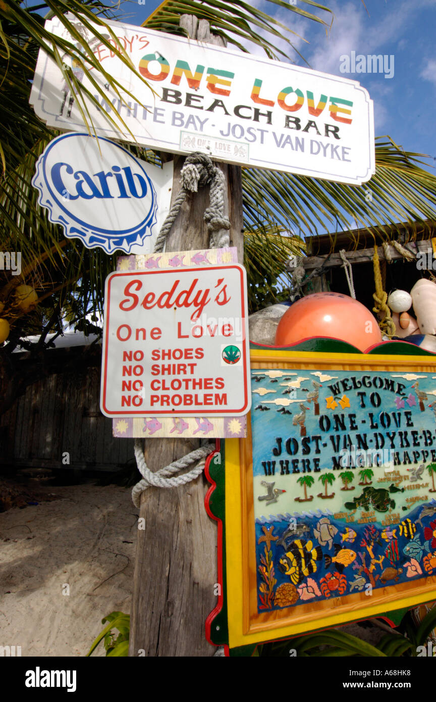 British Virgin Islands Caribbean One Love a colorful bar at Jost Van Dyke Stock Photo