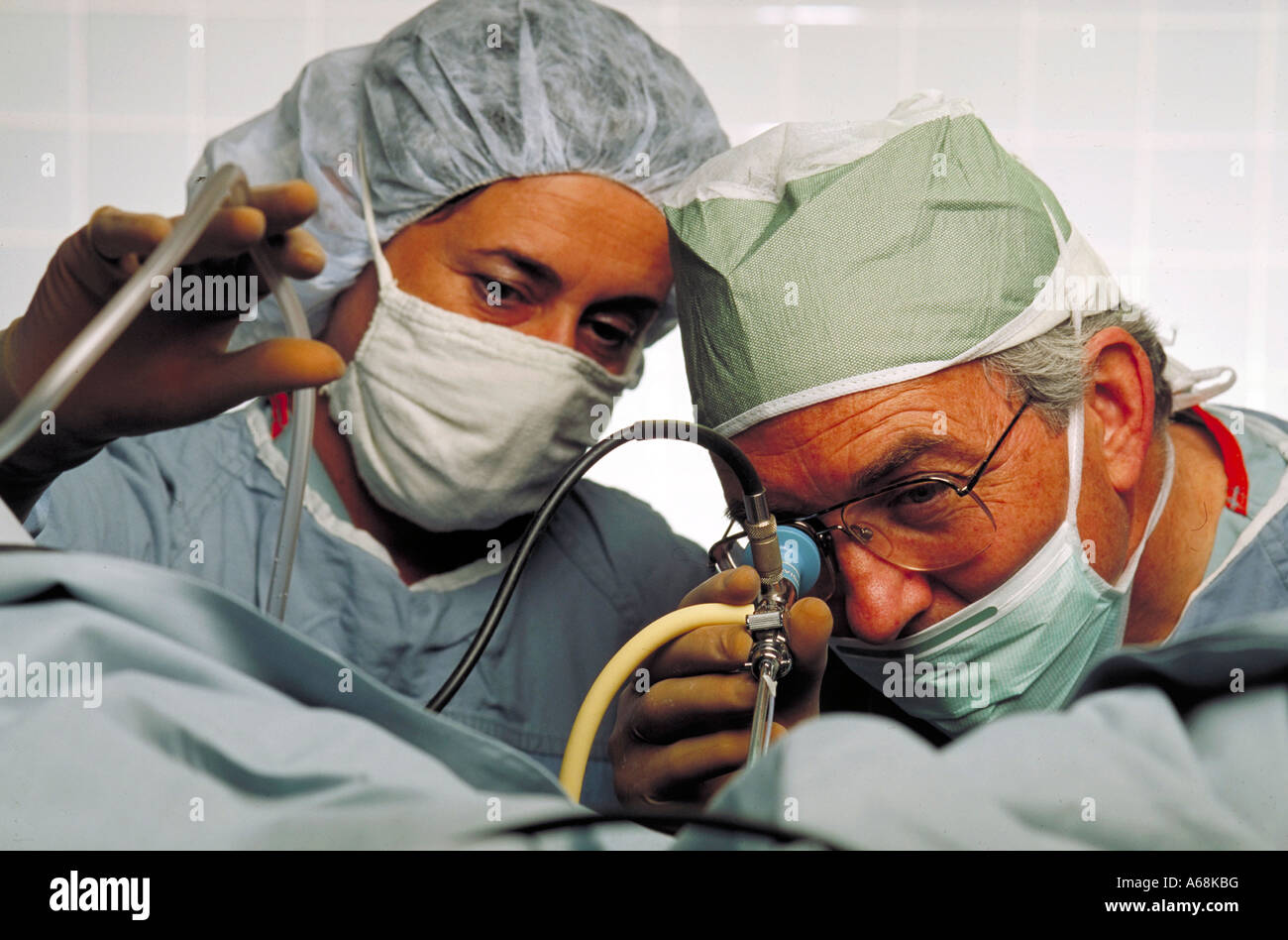 Obstetrician gynecologist surgeon conducts endoscopic surgery Stock Photo