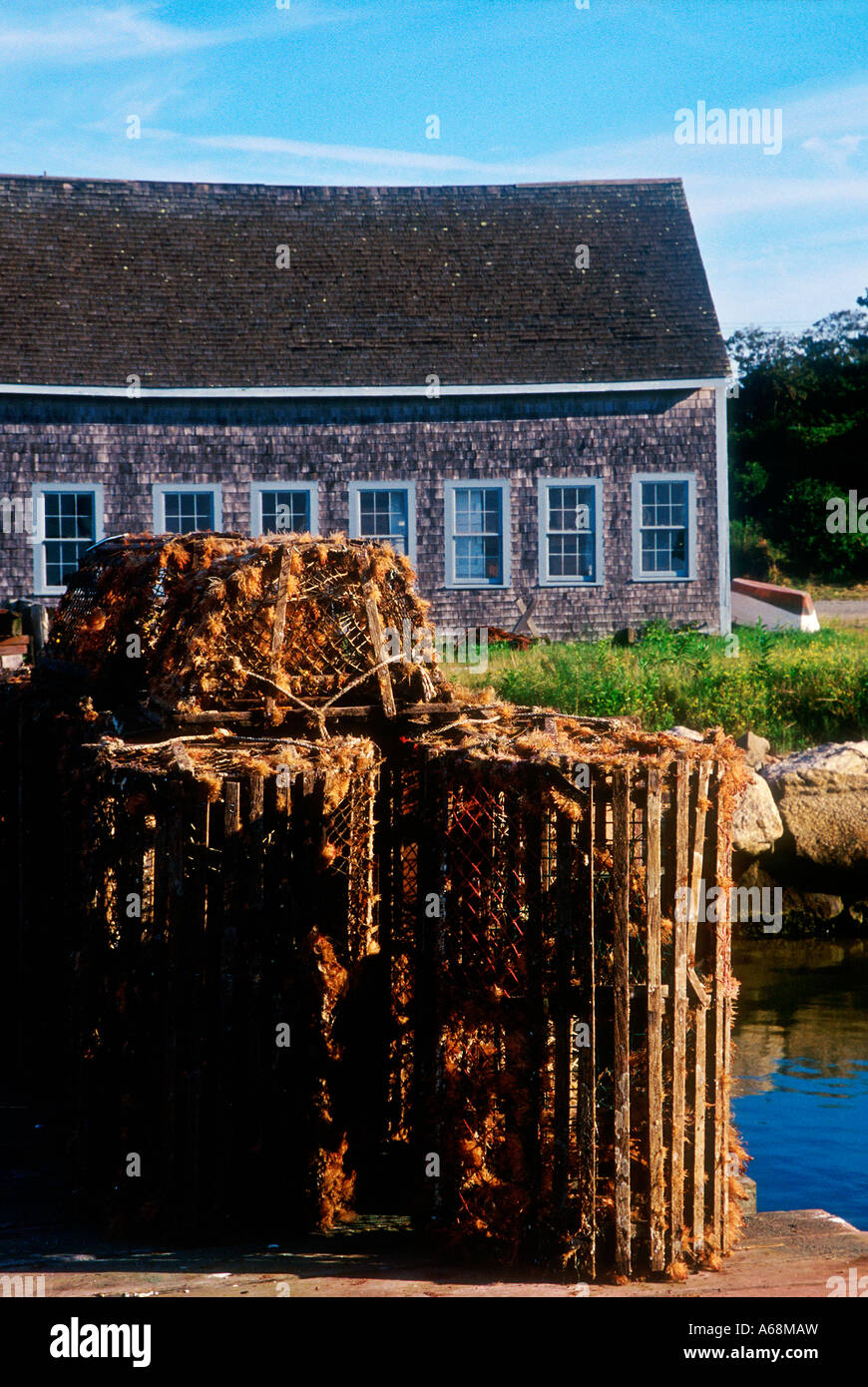 Lobster traps and boathouse Chatham Cape Cod Stock Photo Alamy