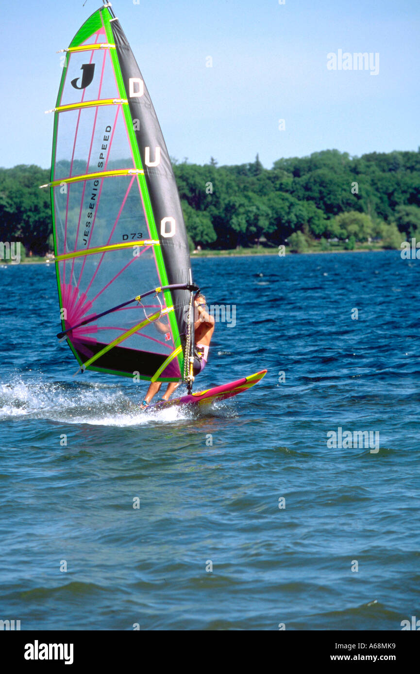 Windsurfing on Lake Harriet age 40. Minneapolis Minnesota USA Stock