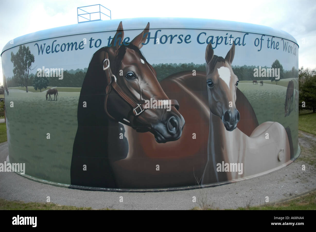 Painted horse mural on a water tank in Lexington Kentucky USA depicting