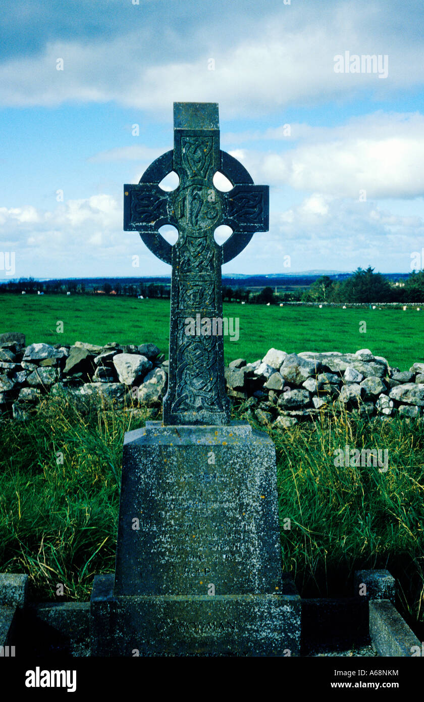 Celtic Irish cross memorial in cemetery County Clare Ireland Stock