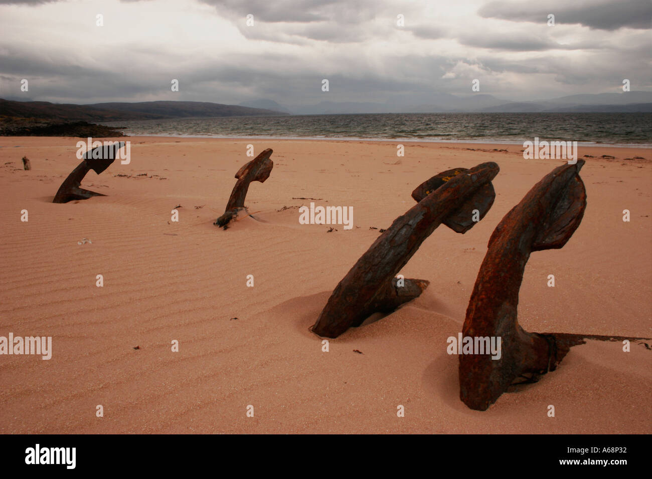 Anchors on Red Point Beach West Coast of Scotland UK Stock Photo