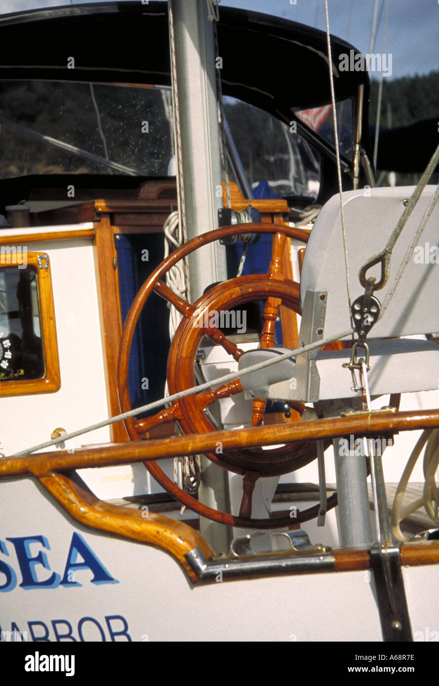 Steering wheel of a sailing ship Seattle Washington Stock Photo Alamy
