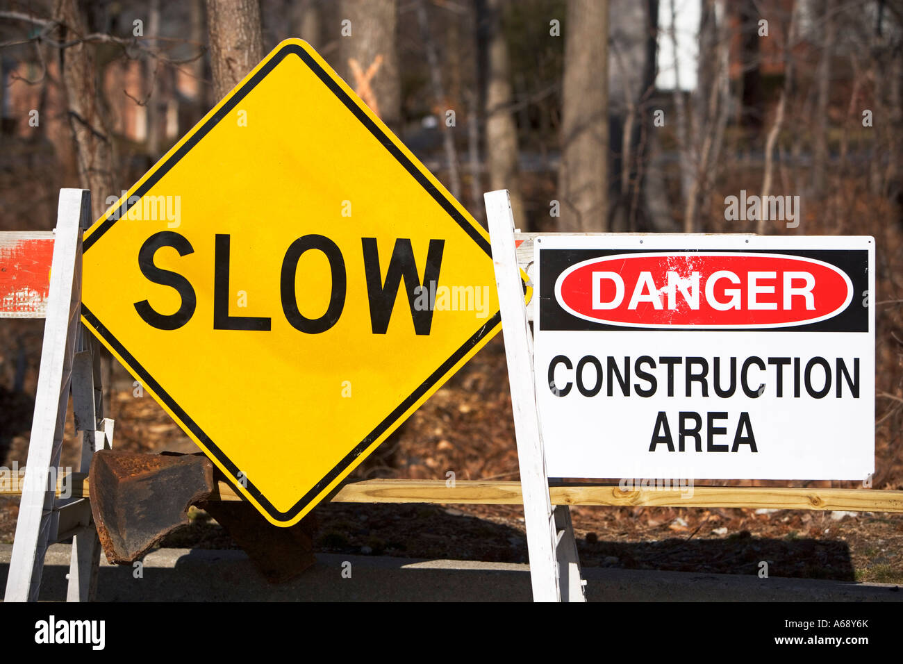 Danger Construction Sign Slow Sign Stock Photo Alamy