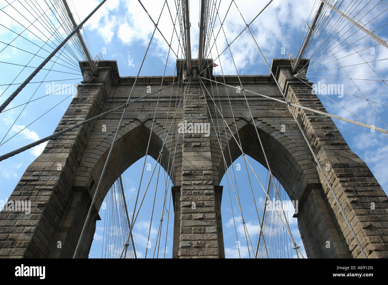 Urban Scene of Brooklyn Bridge on a Clear Sunny Day New York City NYC USA Stock Photo