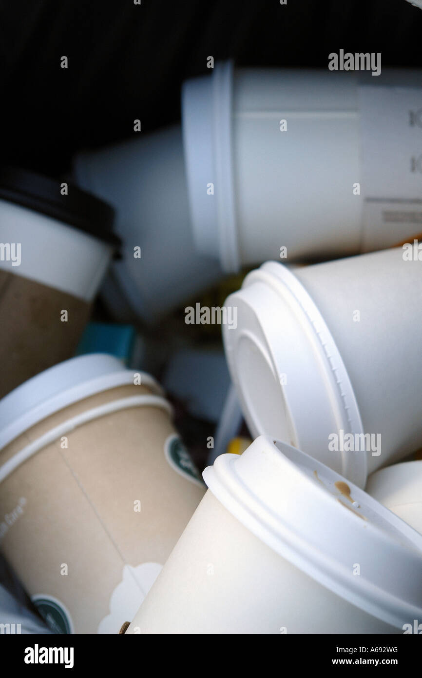 Closeup Still Life of Many Paper Coffee Cups in a Trash Can Stock Photo ...