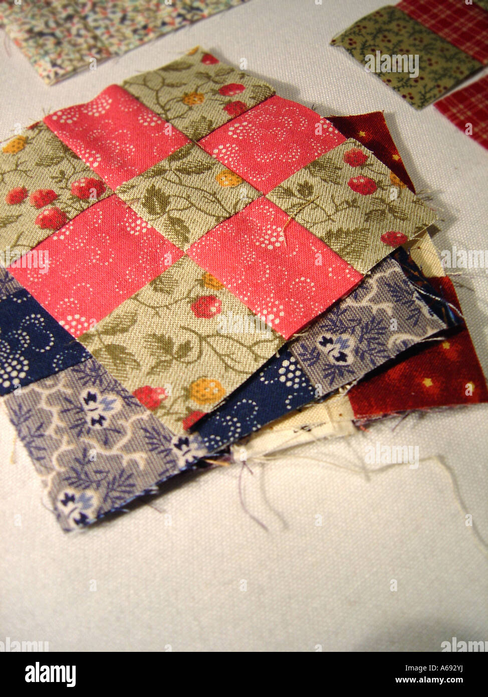 Still Life of Fabric Quilt Patches Stock Photo