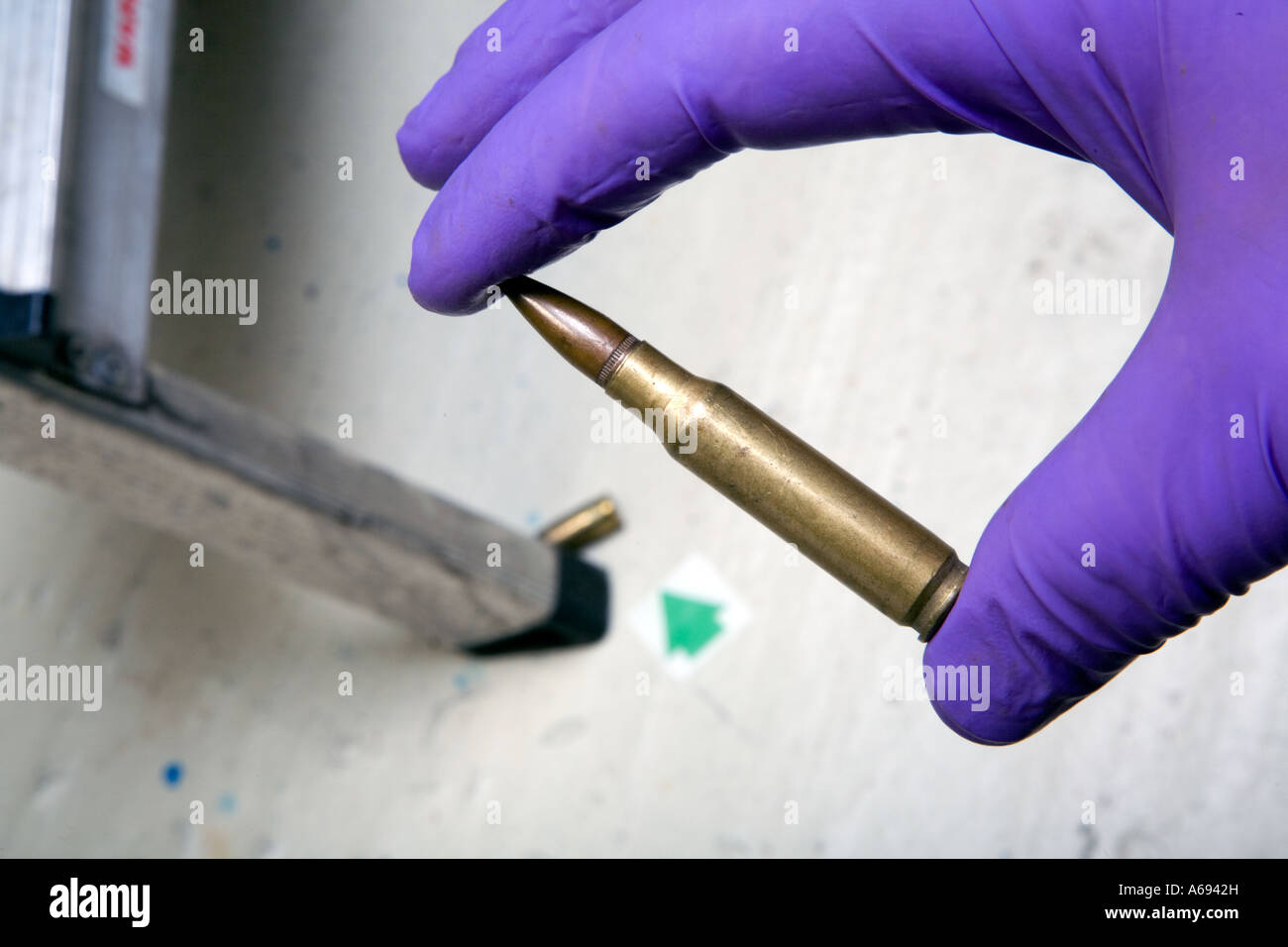 Firearm evidence being collected at a crime scene Stock Photo Alamy