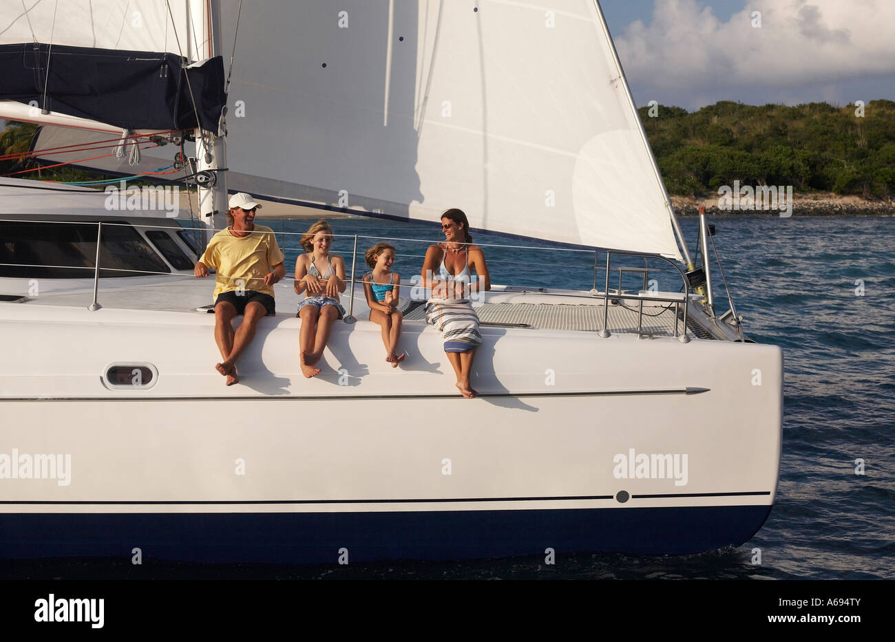 Family On Catamaran Sailboat In British Virgin Islands Stock Photo Alamy