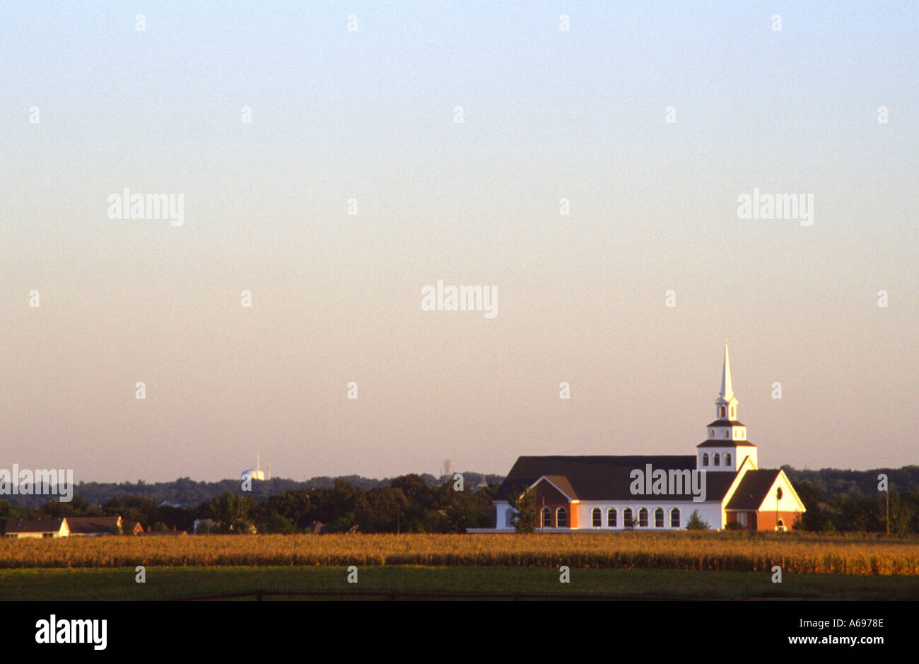 Church in suburban area Iowa Stock Photo