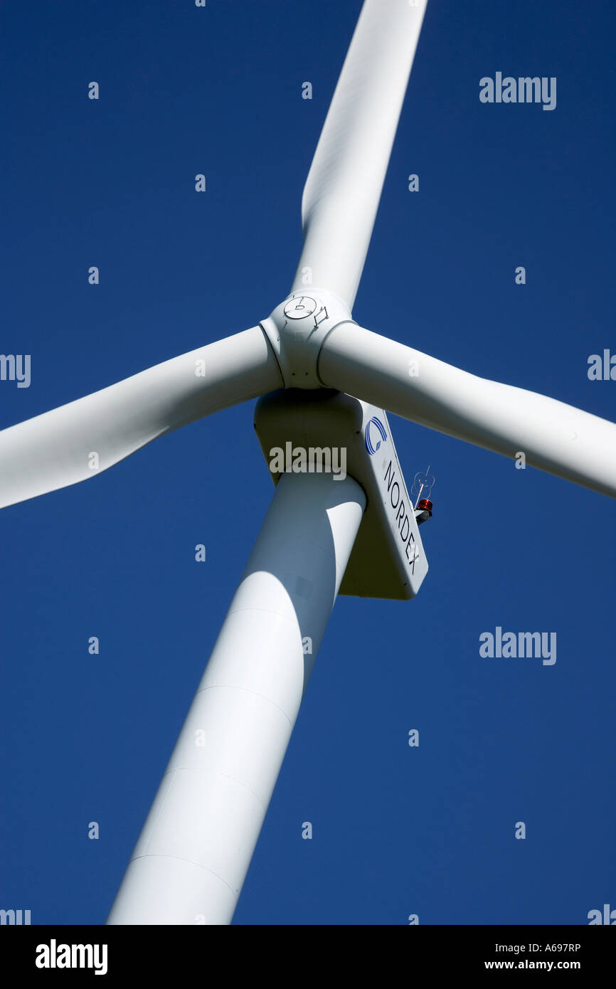 Wind power turbine against blue sky Stock Photo - Alamy
