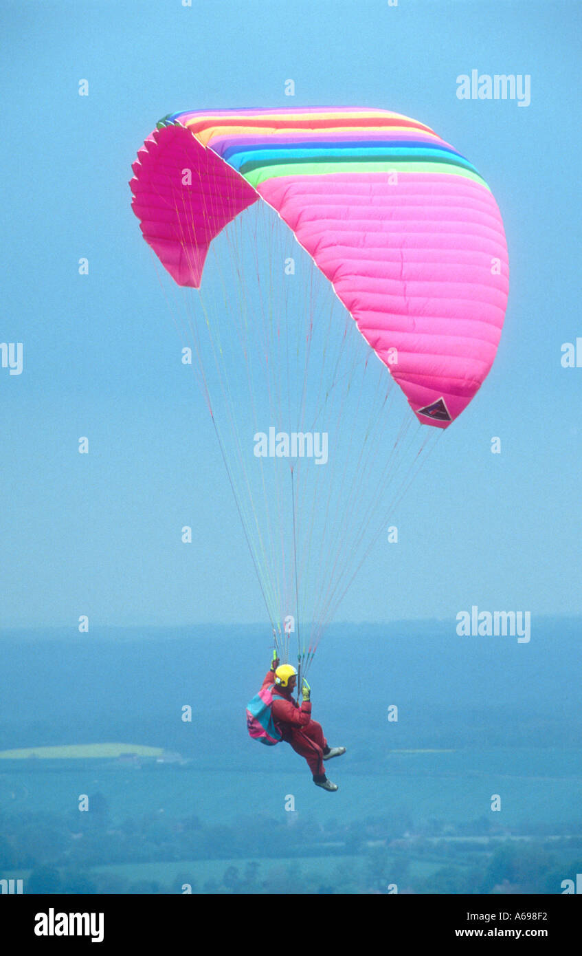 Hang gliding at Walbury Hill near Combe village in Berkshire England UK