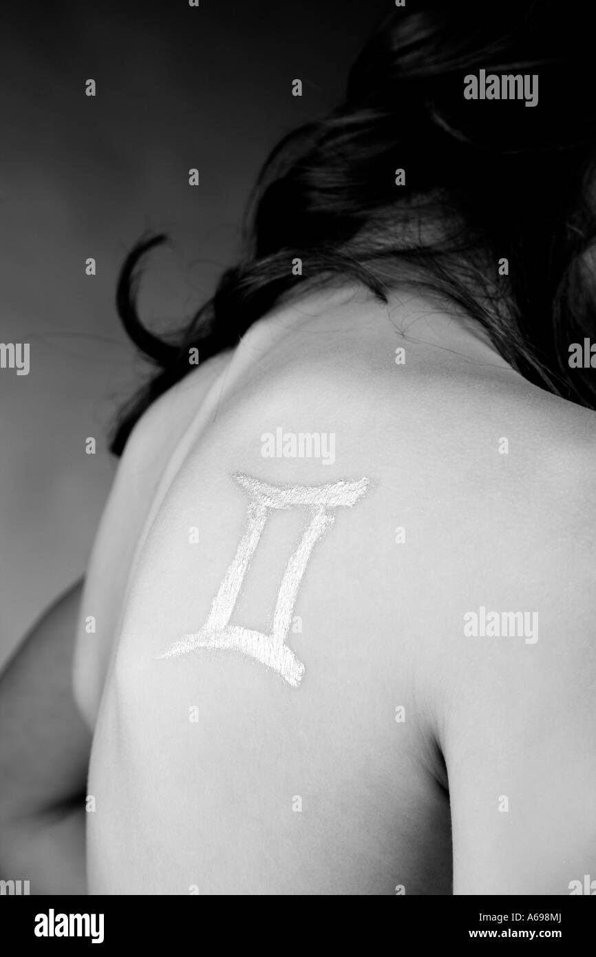 Fine line Gemini symbol and constellation tattoo on the