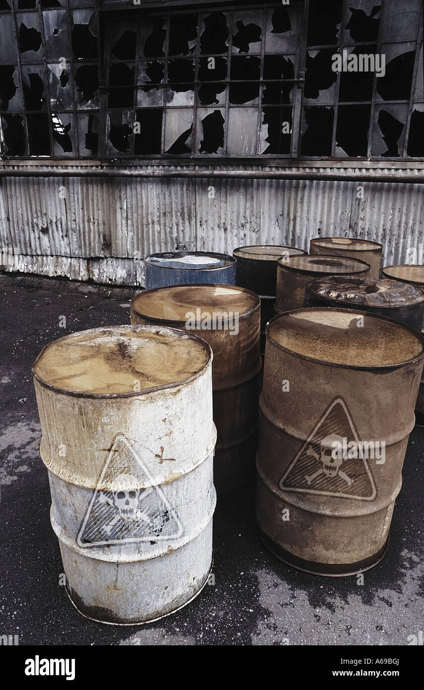 Old drums with poison logo Stock Photo