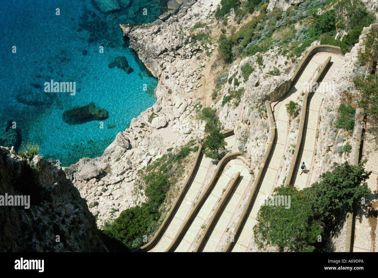 Capri Italy Via Krupp the winding path that leads to Marina Piccola Stock Photo