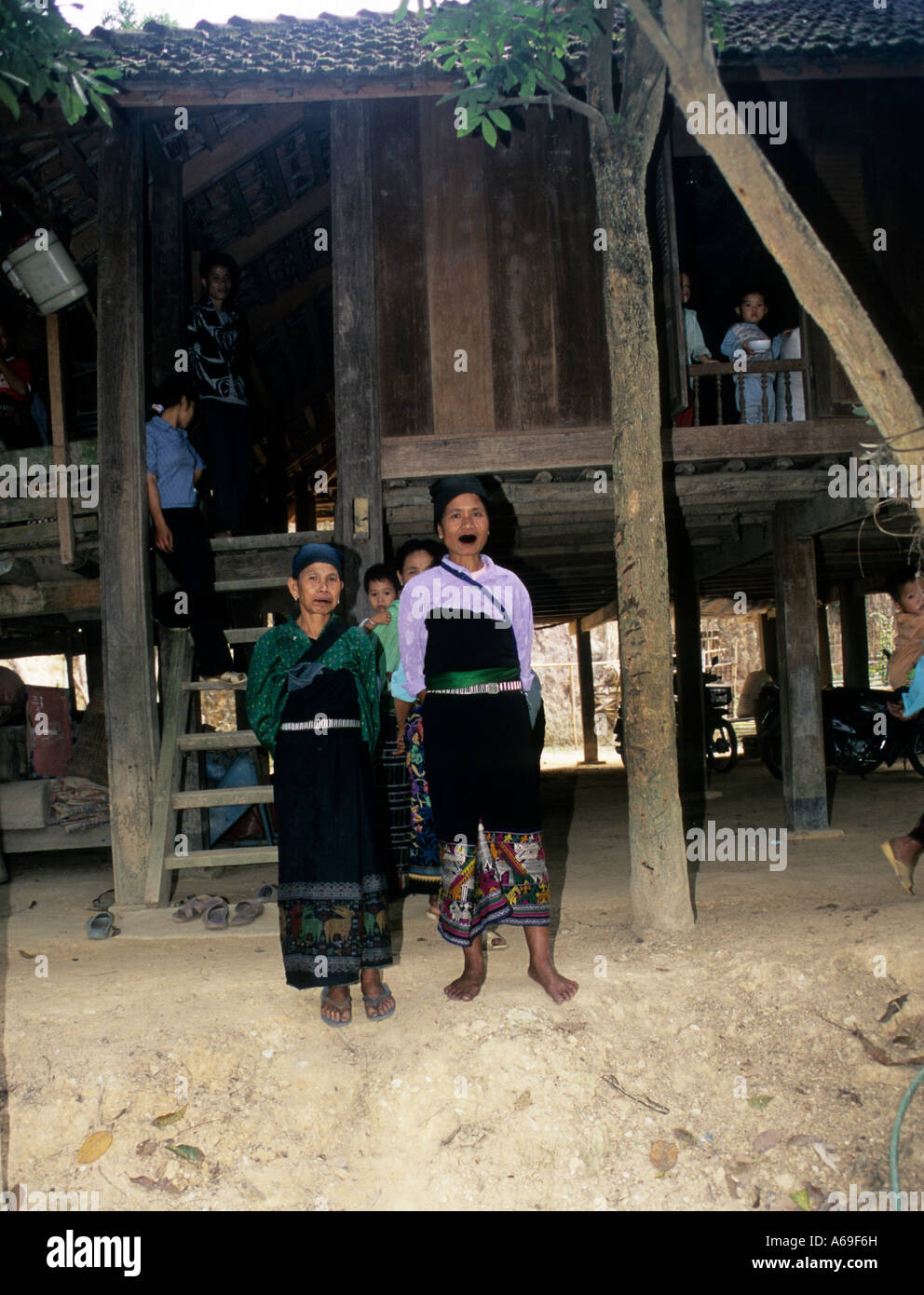 Two Muong women in a village in Northern Vietnam Stock Photo
