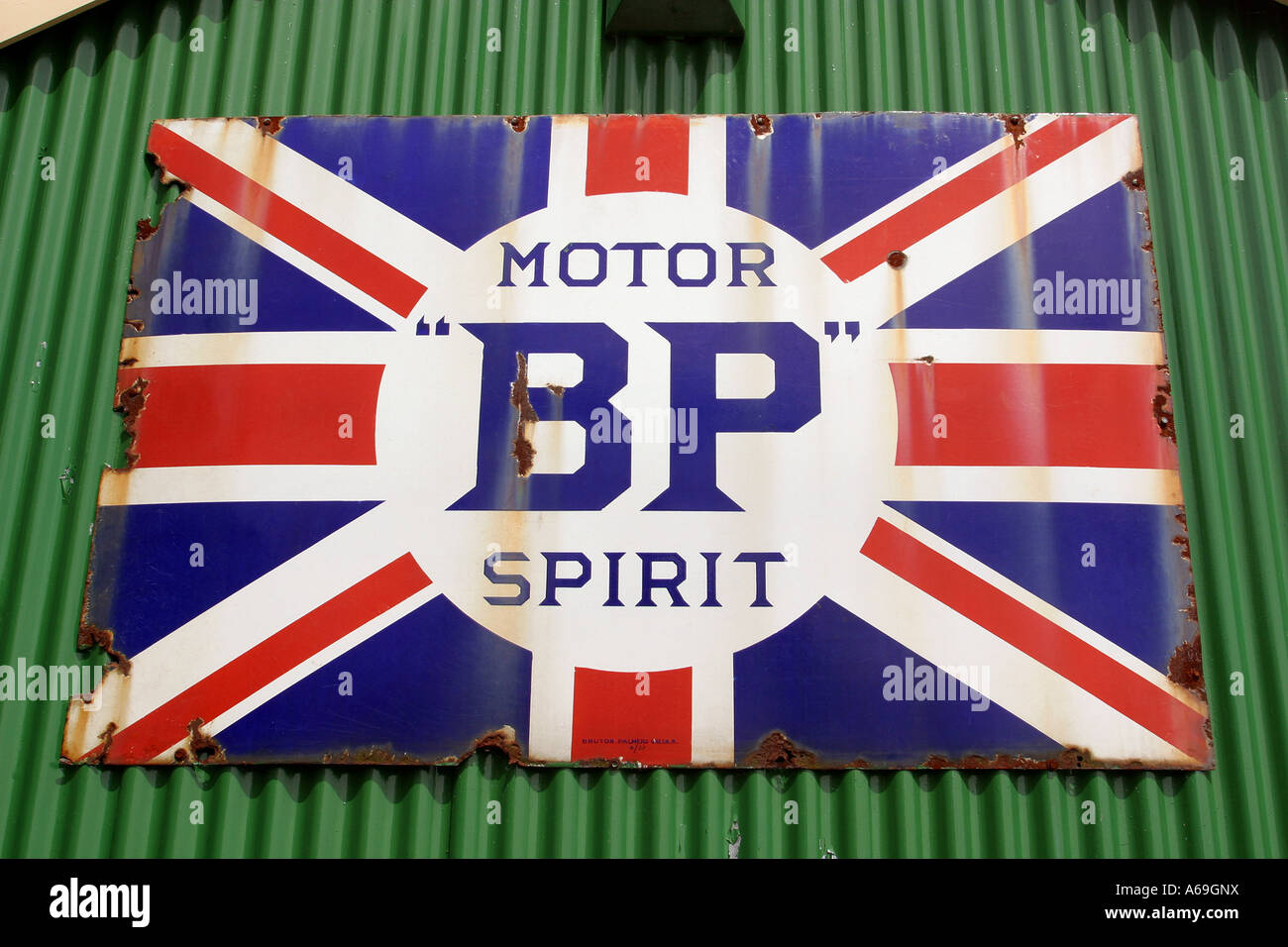 UK Norfolk Broads Wroxham old BP motor spirit sign Stock Photo