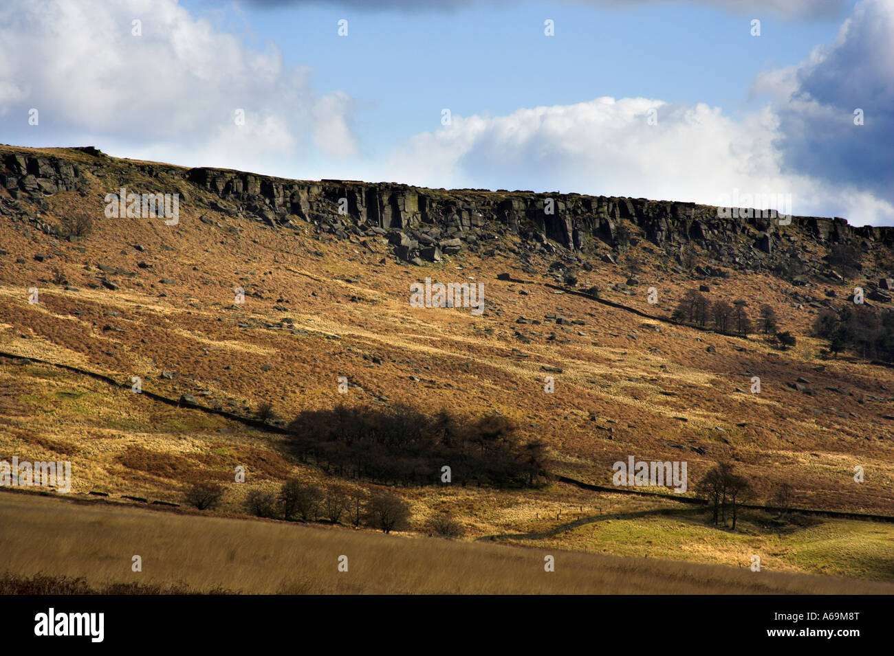 View of Stanage Edge from Dennis Knoll in the Peak District in Derbyshire Stock Photo
