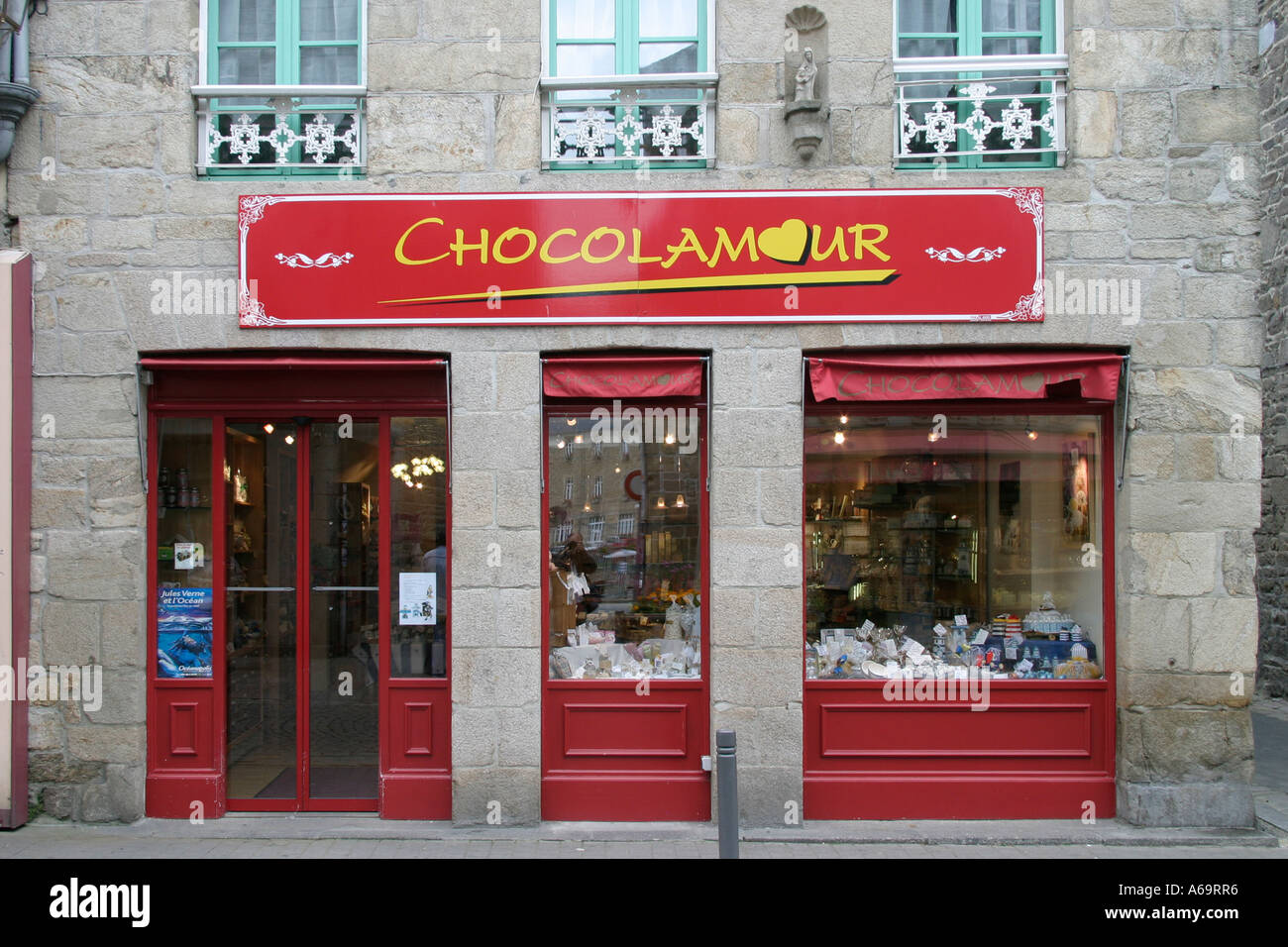 Stock photograph of a chocolatiere shop in  Guingamp, Brittany, France. Stock Photo