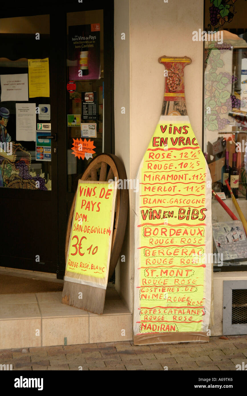 List of wines for sale outside a wine shop Aire sur l'Adour France