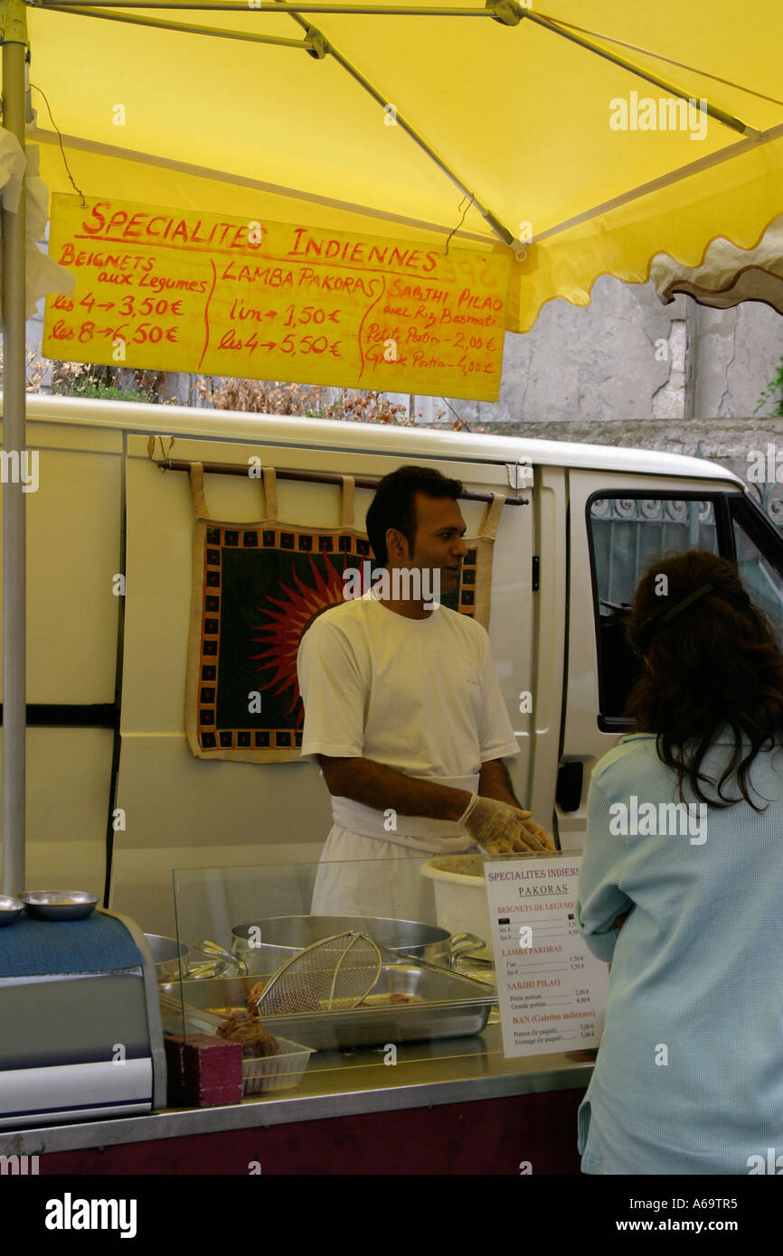 Indian food stall at a French Market stall in Salies de Bearn Gascony France Stock Photo Alamy