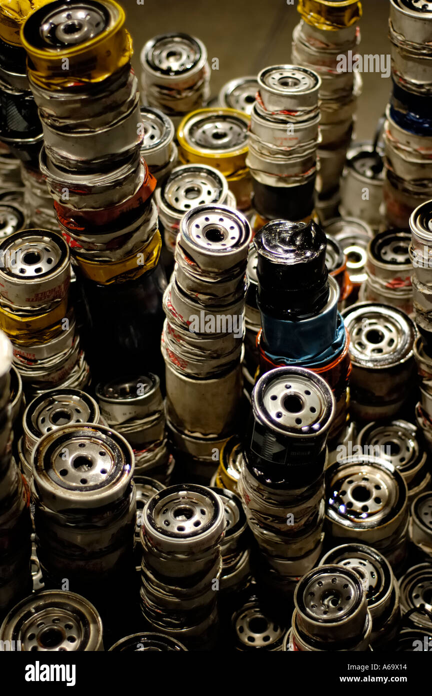 Pile of used automobile oil filters Stock Photo Alamy