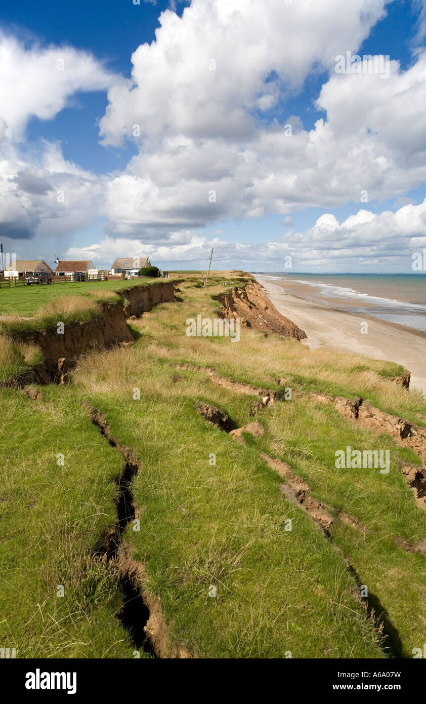 The collapsing cliff edge at Aldbrough, Yorkshire, UK. Erosion of the East coast. Stock Photo
