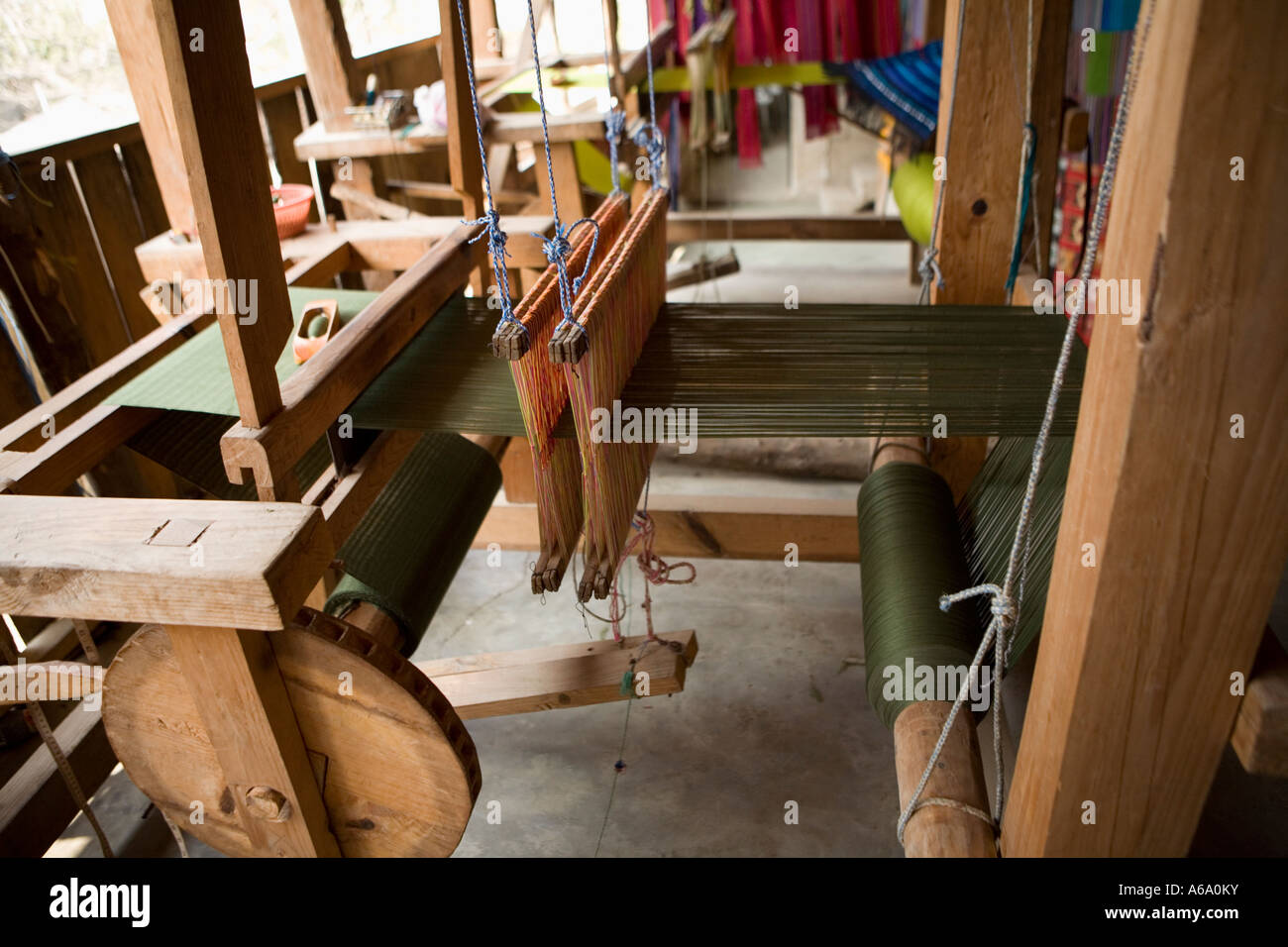 Weaving loom San Antonio Palopo Lake Atitlan Guatemala Stock Photo