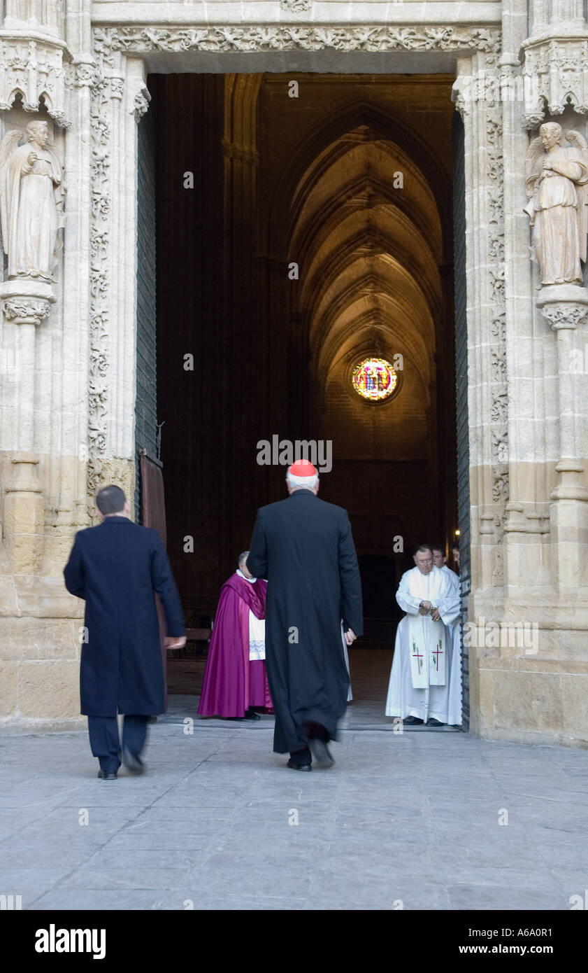 Cardinal Carlos Amigo Vallejo entering Sevilla's Cathedral, Spain Stock Photo