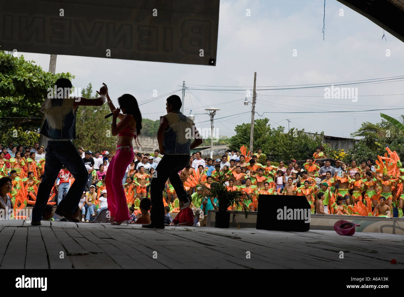 Miss Guatemala Universe performing singing dancing at Mardi Gras Carnivale Mazatenango Guatemala February 2007 Stock Photo
