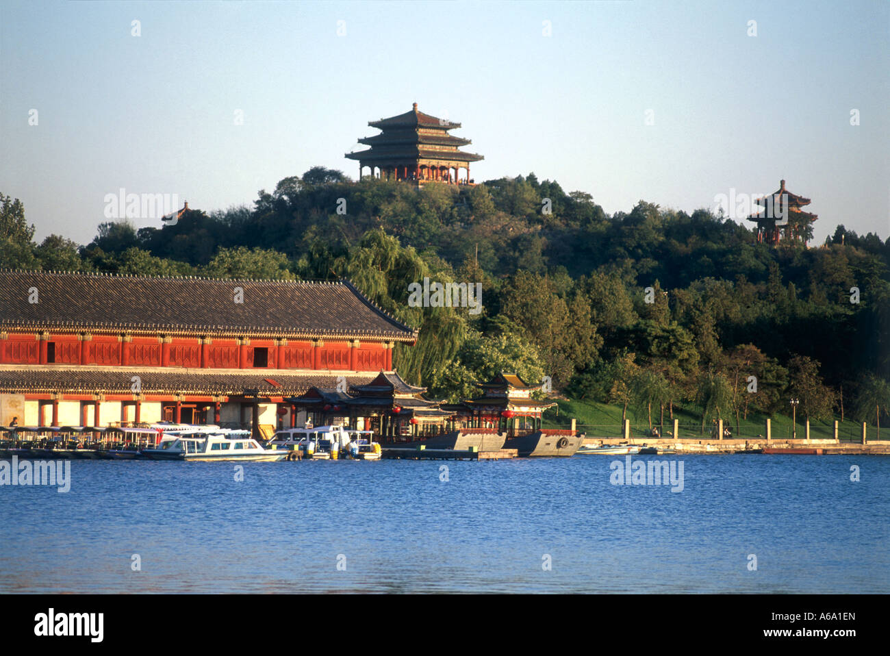China, Beijing, Bei Hai with Jing Shan's summit in background Stock Photo