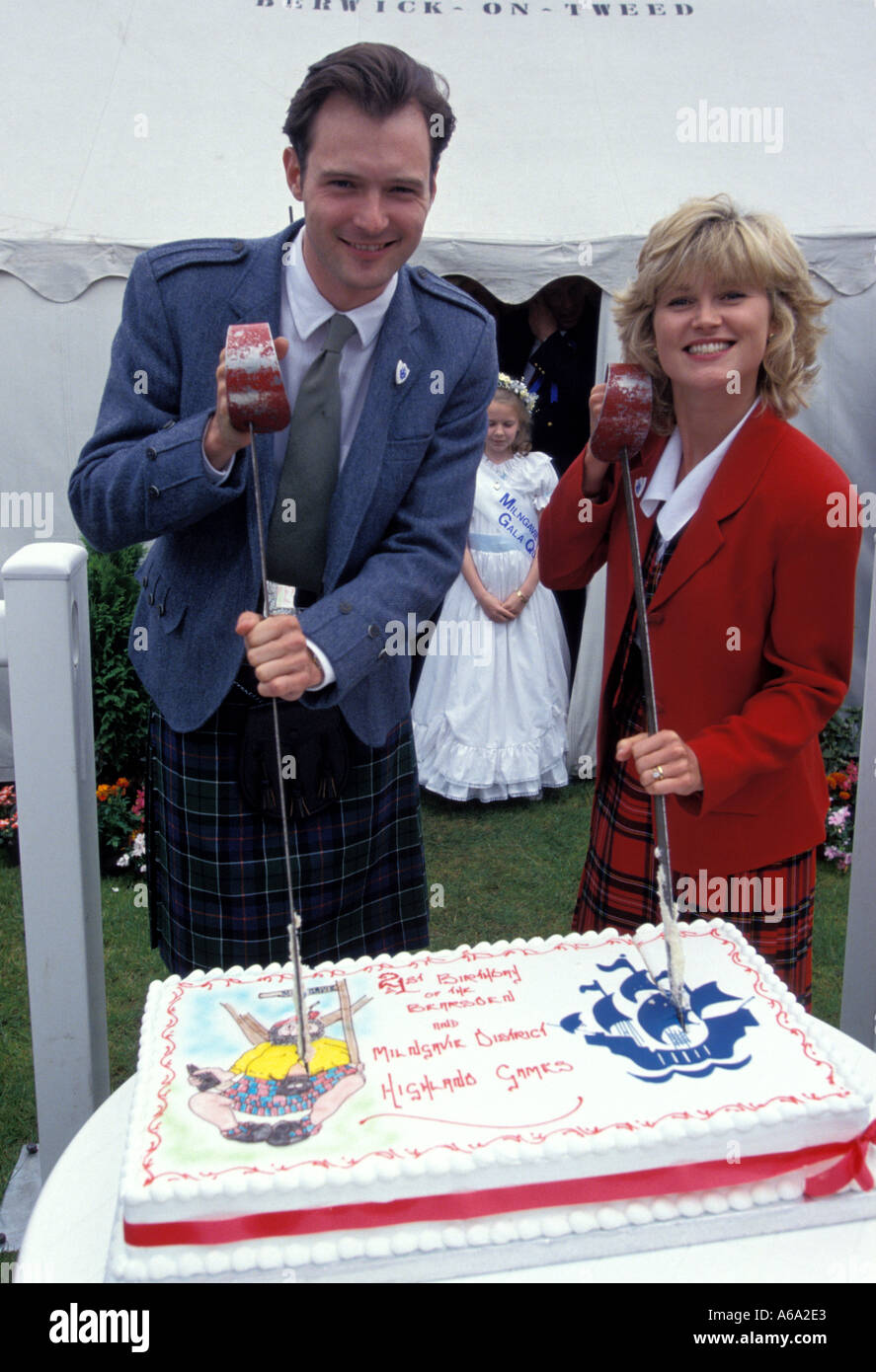 John Leslie with Anthea Turner at Milngavie Highland Games in Blue Peter days Stock Photo