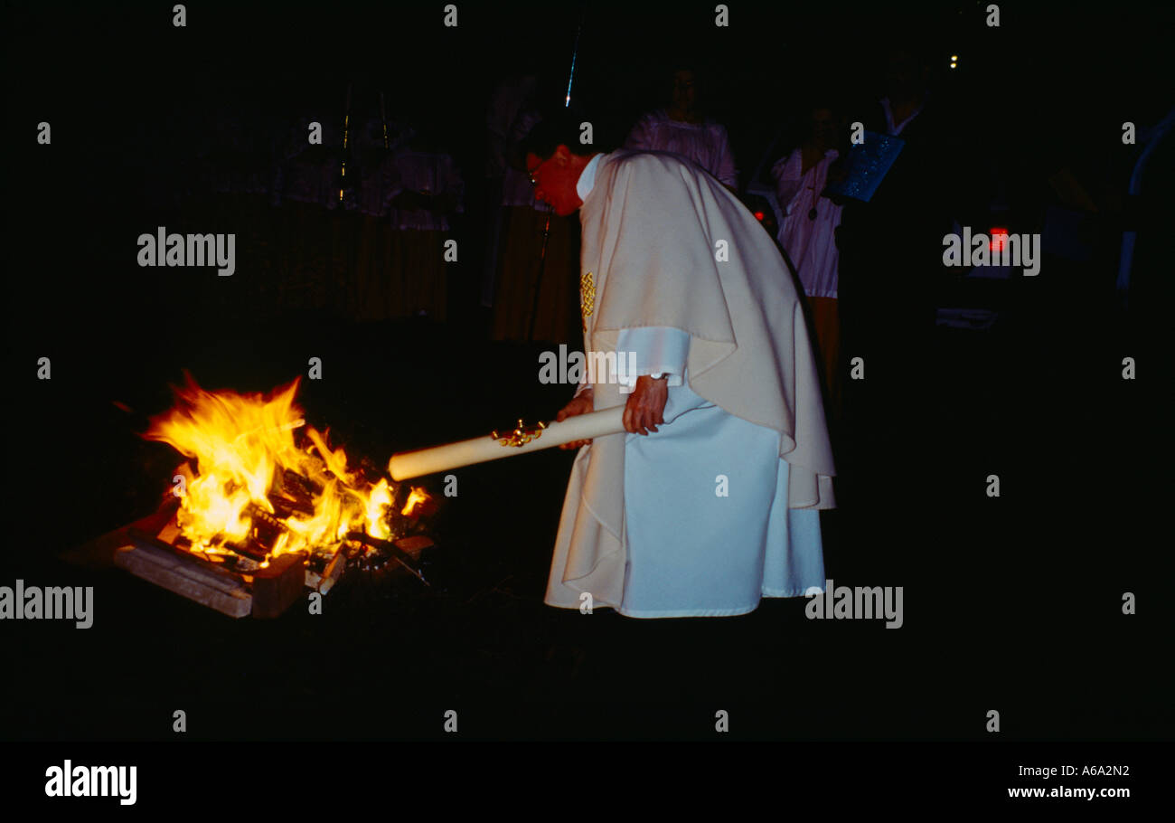 St Joseph's Catholic Church Lighting Easter Candle Fire Good Friday Stock Photo