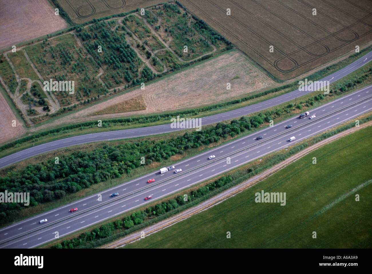 Aerial View of a303 and sliproad at Wiltshire Enlgand UK Stock Photo ...