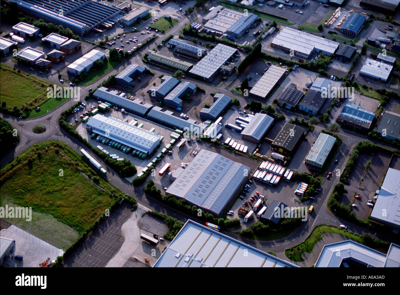 Aerial View of Road Transport Distribution Centre and industrial estate ...