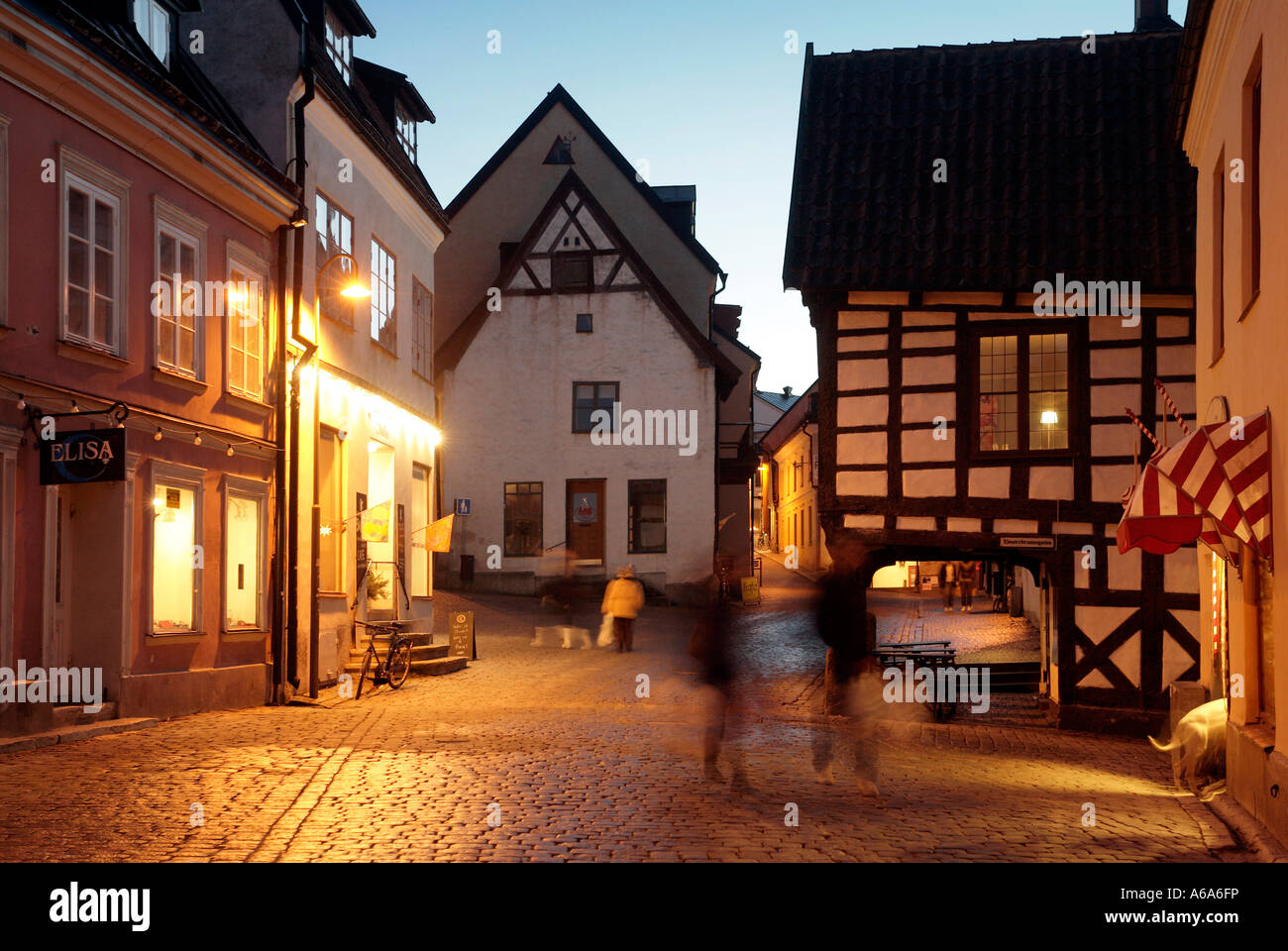 Evening scene from inner centre of medieval hanseatic town of Visby Stock Photo