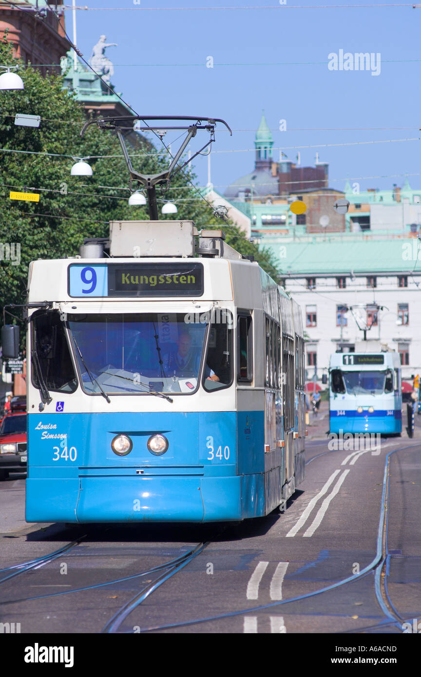 Frontal view of a street tram in Gothenburg, Sweden Stock Photo